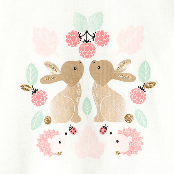 تيشيرت من القطن بأكمام طويلة، مزين برسوم الأرانب، باللون الأبيض للفتيات الصغيرات